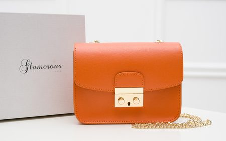 Dámska kožená crossbody kabelka razená - oranžová -