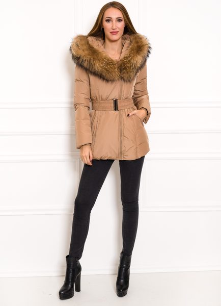 Women's winter jacket with real fox fur Due Linee - Beige -