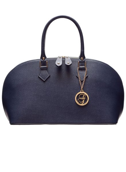 Dámská kožená kabelka pevný atypický tvar - tmavě modrá -