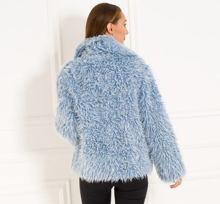 Dámský yetti krátký kabát - světle modrá -