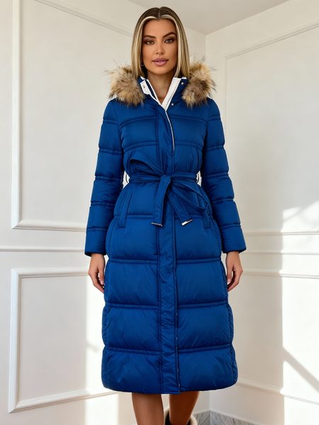 Winter jacket with real fox fur Due Linee - Blue -