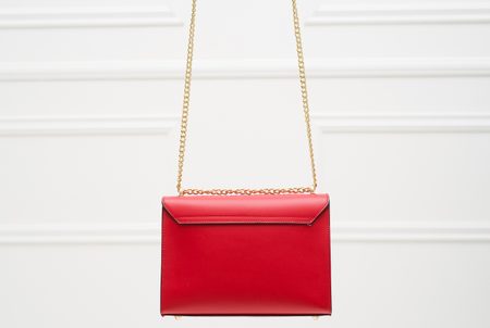 Dámská kožená crossbody kabelky s perličkami - červená -