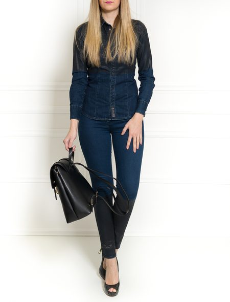 Dámský kožený batoh na patenty ražený - černá -