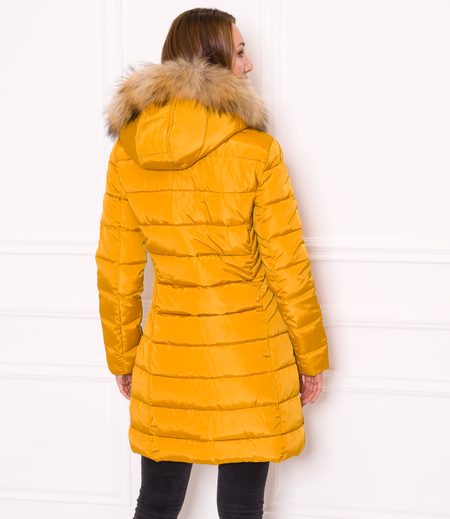 Women's winter jacket with real fox fur Due Linee - Yellow -