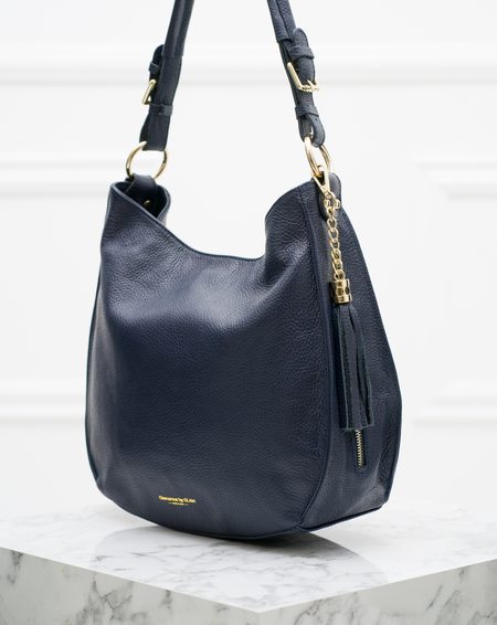 Dámská kožená kabelka přes rameno se zlatým kováním - tmavě modrá -
