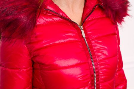 Dámská zimní bunda se stříbrným zipem 3/4 délka - červená -