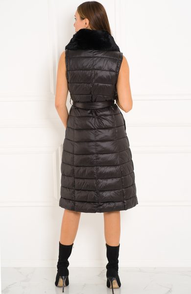 Dámská černá zimní bunda / vesta s vázáním -