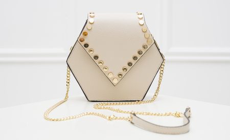 Damska skórzana crossbody torebka Glamorous by GLAM - beżowy -