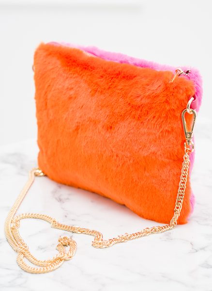 Dámská crossbody kabelka s chlupem růžovo - oranžová -