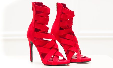 Dámské páskové boty na podpatku - červená -