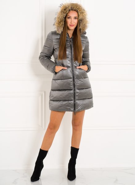 Winter jacket with real fox fur Due Linee - Silver -