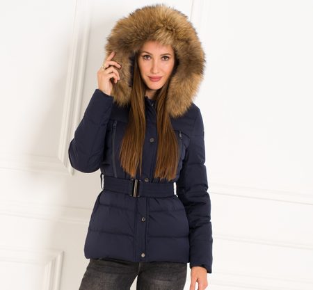 Chaqueta de invierno para mujer con piel de zorro real Due Linee - Azul -