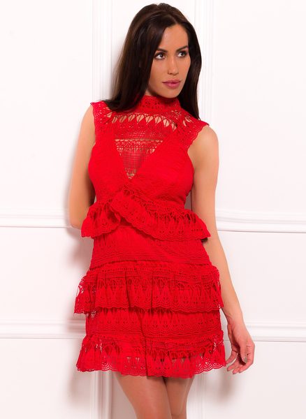 Damska koronkowa sukienka Due Linee - czerwony -