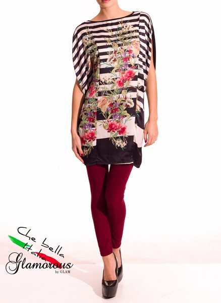 GbyG Tunika s proužky a květy - černá -