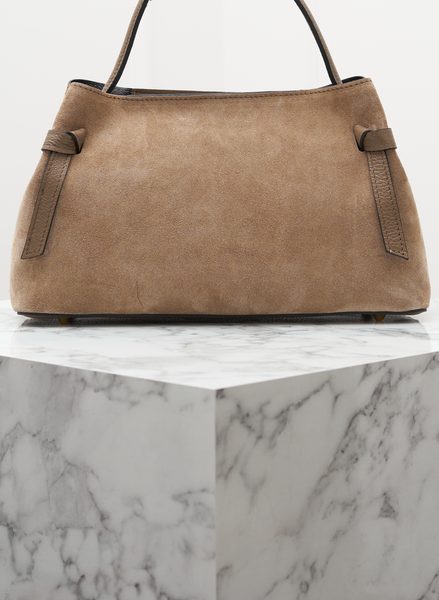 Kožená kabelka z broušené kůže do ruky taupe -