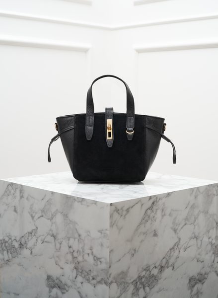 Dámská kožená kabelka do ruky z broušené kůže černá -