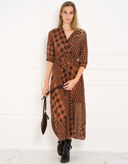 Dámska kožená kabelka s kožušinou - tmavohnedá -