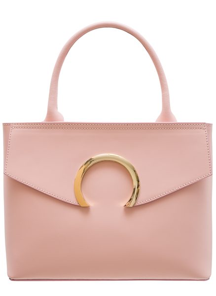 Dámska kožená kabelka malá so zlatým kruhom - ružová -