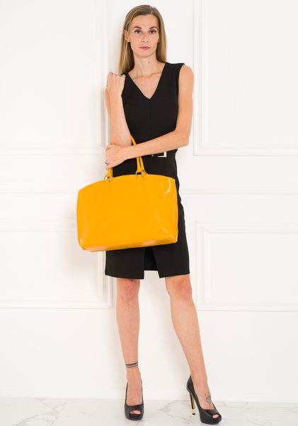 Kožená velká kabelka jednoduchá - žlutá