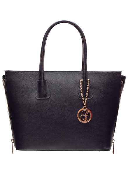 Dámska kožená kabelka so zipsom na boku - čierna -