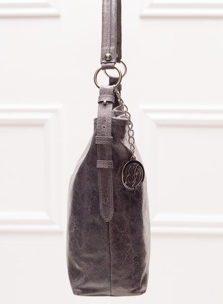 Dámska kožená kabelka sivá mäkká lesklá -