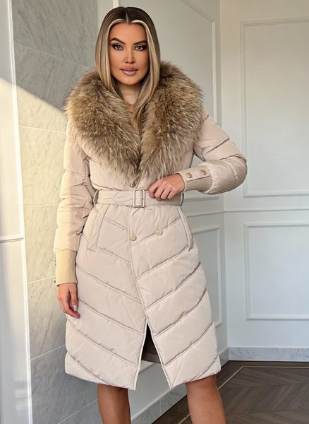 Winter jacket with real fox fur Due Linee - Beige -