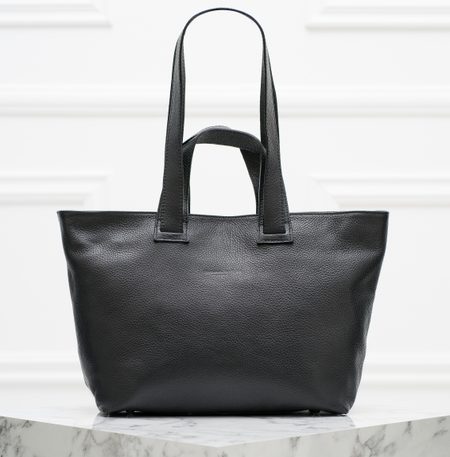 Kožená velká kabelka s krátkým a dlouhým poutkem - černá -