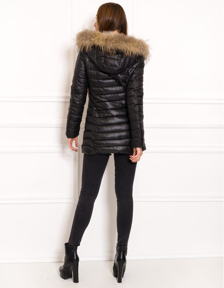 Zimní bunda s pravou kožešinou po celé délce černá -