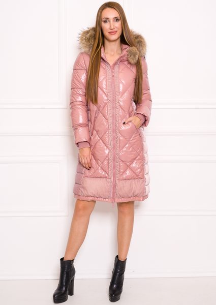 Women's winter jacket with real fox fur Due Linee - Pink -