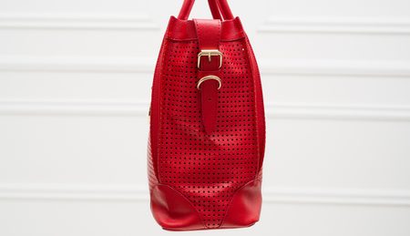 Kožená kabelka velká perforovaná - červená -