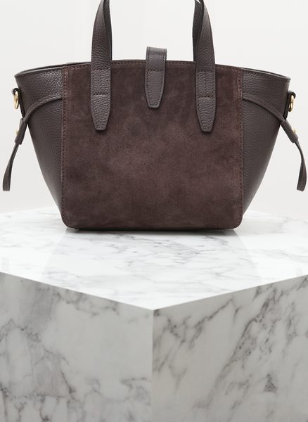 Dámská kožená kabelka do ruky z broušené kůže tmavě hnědá -