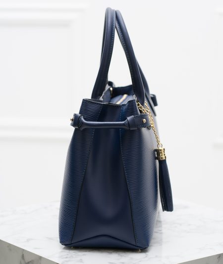 Dámská kožená kabelka ražená s třásní - tmavě modrá -