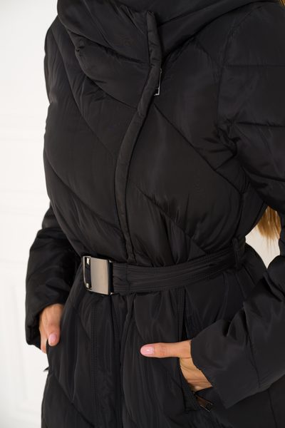 Dámská dlouhá zimní bunda s asymetrickým zipem - černá -