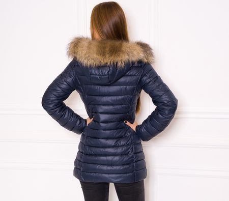 Zimná bunda s pravou kožušinou po celej dĺžke - modrá -
