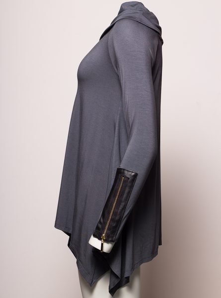 Dámská tunika se zipem na rukávu - šedá -