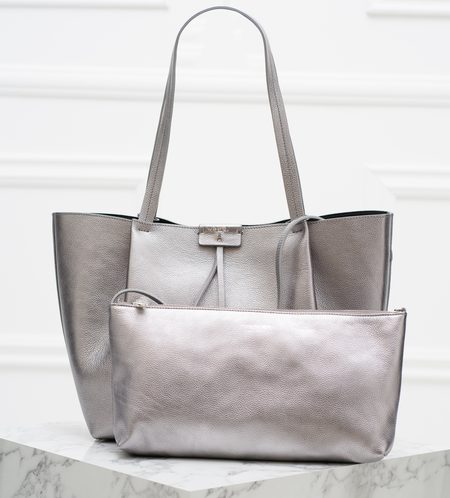 Real leather shoulder bag PATRIZIA PEPE - Silver -