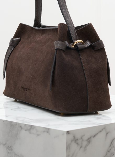 Kožená kabelka z broušené kůže do ruky tmavě hnědá -