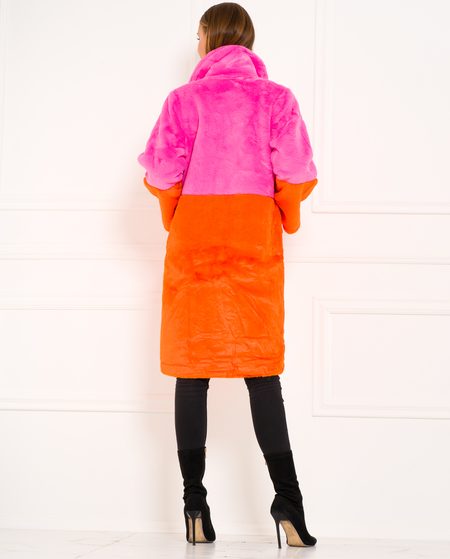 Dámsky obojstranný kabát ružovo - oranžová -