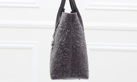 Dámská kožená kabelka do ruky s květy - šedá -