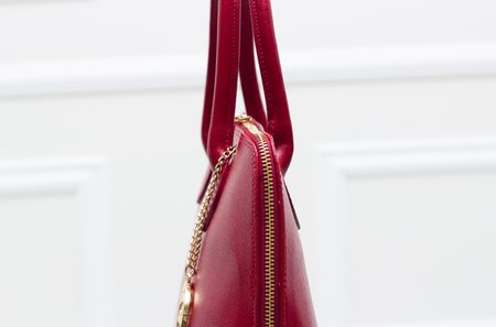 Dámska kožená kabelka zo safiánové kože - tmavo červená -