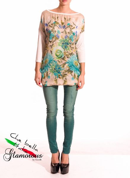 Tunika motiv květiny béžová -