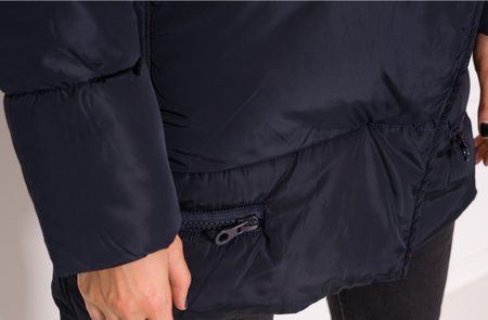 Women's winter jacket with real fox fur Due Linee - Dark blue -