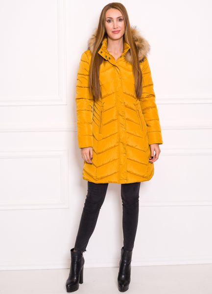 Women's winter jacket with real fox fur Due Linee - Yellow -