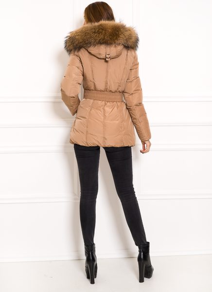 Women's winter jacket with real fox fur Due Linee - Beige -