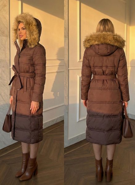 Due Linee Geacă de iarnă de damă cu guler din vulpe autentică - Maro -