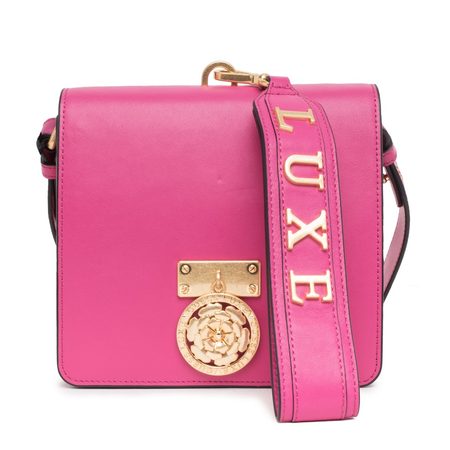 Damska skórzana crossbody torebka Guess Luxe - różowy -