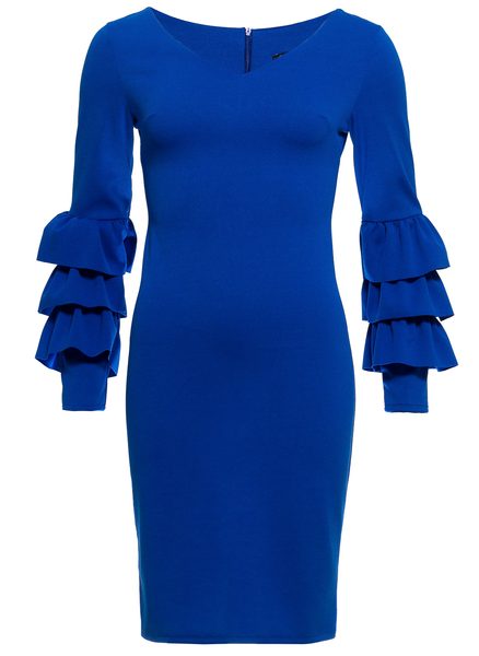 Dámské luxusní šaty s dlouhým rukávem a volány - královsky modrá -