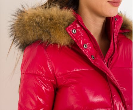 Chaqueta de invierno para mujer con piel de zorro real Due Linee - Rojo -