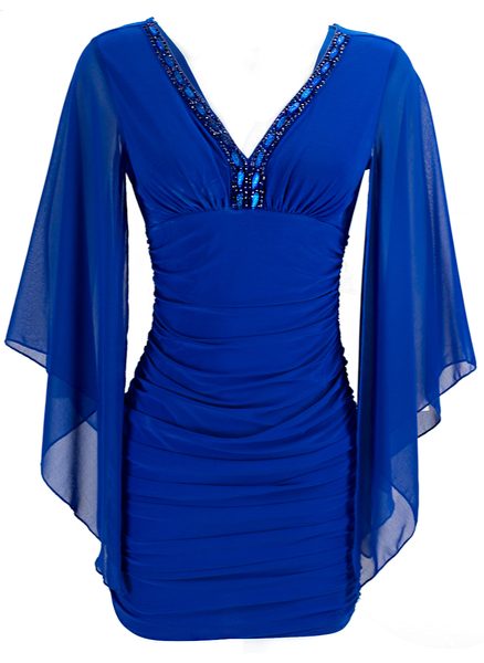 Dámské mini šaty s rukávem - modrá -