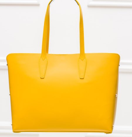 Dámska kožená kabelka so zlatým zdobením na boku - žltá -